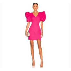 ELLIATT Ava Fuchsia Pink Puff Sleeve V Neck Mini Dress Backless Barbie Size M